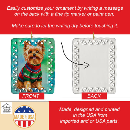 Yorkshire Terrier Yorkie Christmas Porcelain Ornament-2