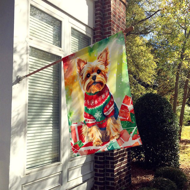 Yorkshire Terrier Yorkie Christmas House Flag-1