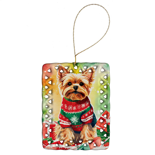 Yorkshire Terrier Yorkie Christmas Porcelain Ornament-0