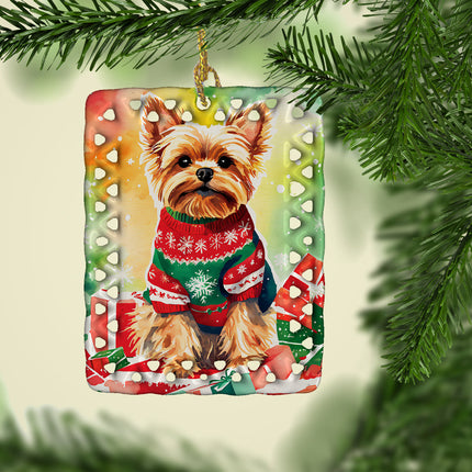 Yorkshire Terrier Yorkie Christmas Porcelain Ornament-1