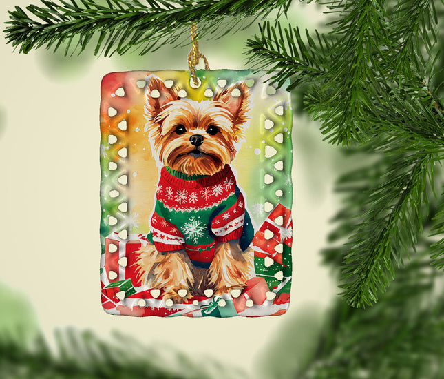 Yorkshire Terrier Yorkie Christmas Porcelain Ornament-1