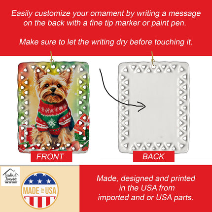Yorkshire Terrier Yorkie Christmas Porcelain Ornament-2