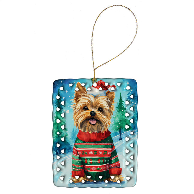 Yorkshire Terrier Yorkie Christmas Porcelain Ornament-0