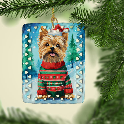 Yorkshire Terrier Yorkie Christmas Porcelain Ornament-1