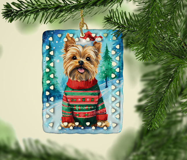 Yorkshire Terrier Yorkie Christmas Porcelain Ornament-1
