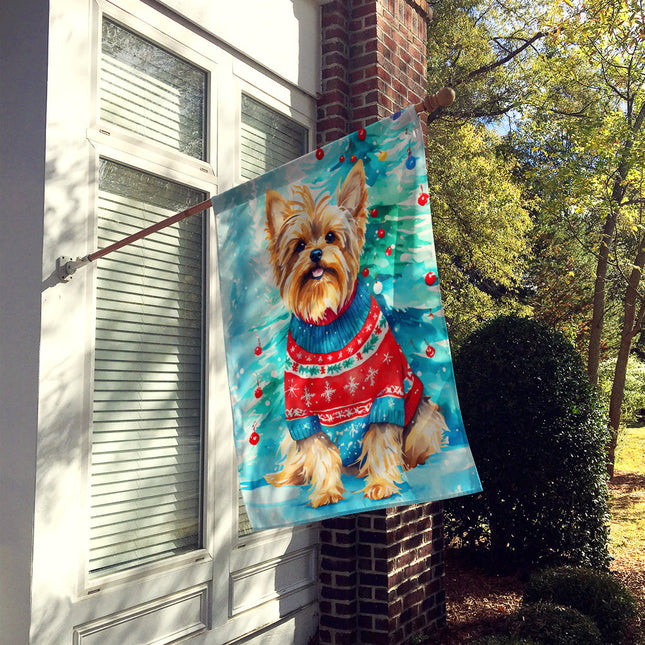 Yorkshire Terrier Yorkie Christmas House Flag-1
