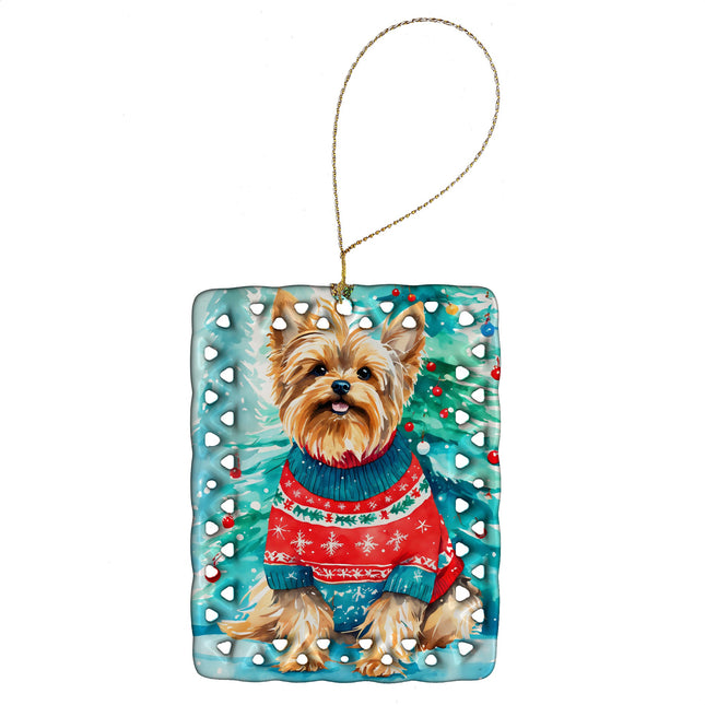 Yorkshire Terrier Yorkie Christmas Porcelain Ornament-0