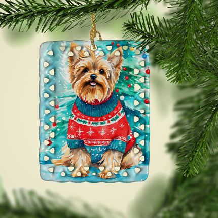 Yorkshire Terrier Yorkie Christmas Porcelain Ornament-1