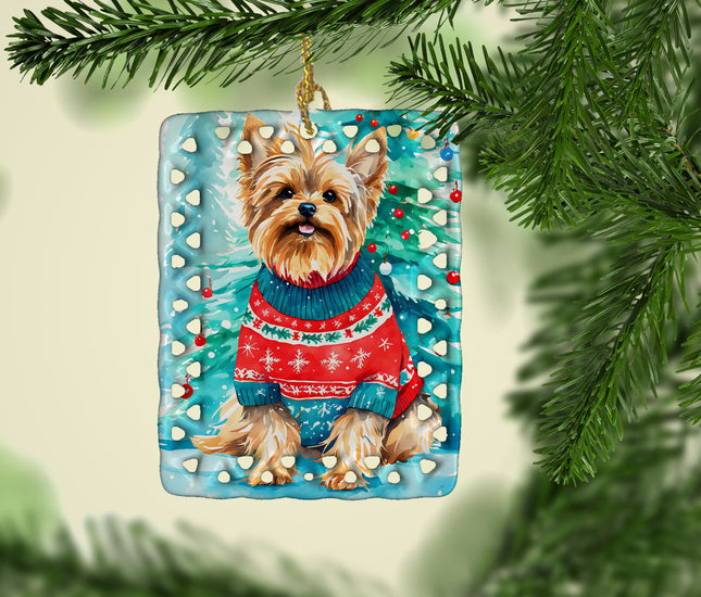 Yorkshire Terrier Yorkie Christmas Porcelain Ornament-1
