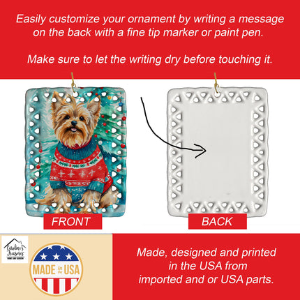 Yorkshire Terrier Yorkie Christmas Porcelain Ornament-2