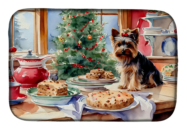 Yorkshire Terrier Yorkie Christmas Cookies Dish Drying Mat-0
