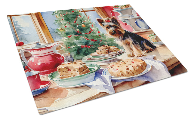 Yorkshire Terrier Yorkie Christmas Cookies Glass Cutting Board-0