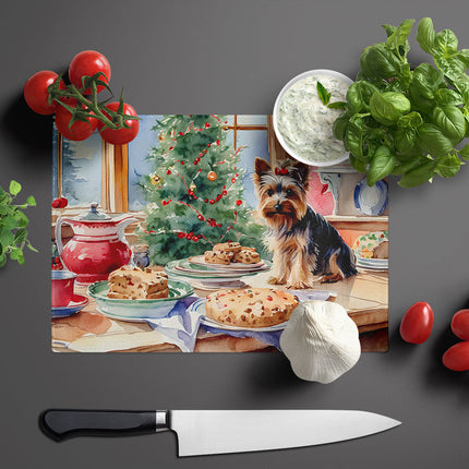 Yorkshire Terrier Yorkie Christmas Cookies Glass Cutting Board-2