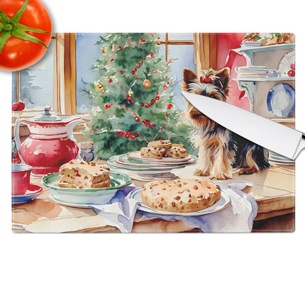 Yorkshire Terrier Yorkie Christmas Cookies Glass Cutting Board-3