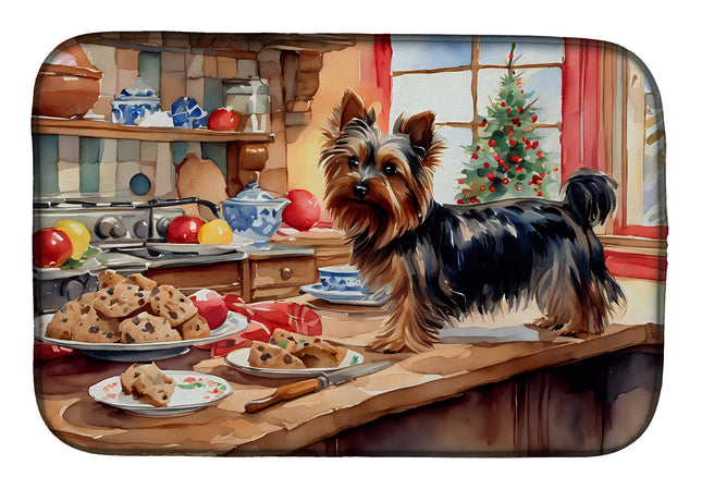 Yorkshire Terrier Yorkie Christmas Cookies Dish Drying Mat-0