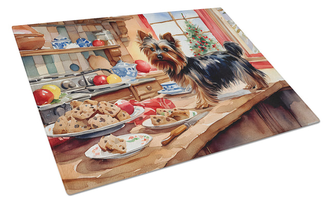 Yorkshire Terrier Yorkie Christmas Cookies Glass Cutting Board-0