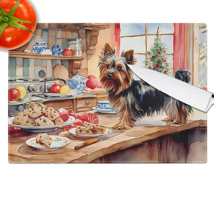 Yorkshire Terrier Yorkie Christmas Cookies Glass Cutting Board-3