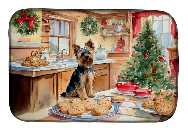 Yorkshire Terrier Yorkie Christmas Cookies Dish Drying Mat-0