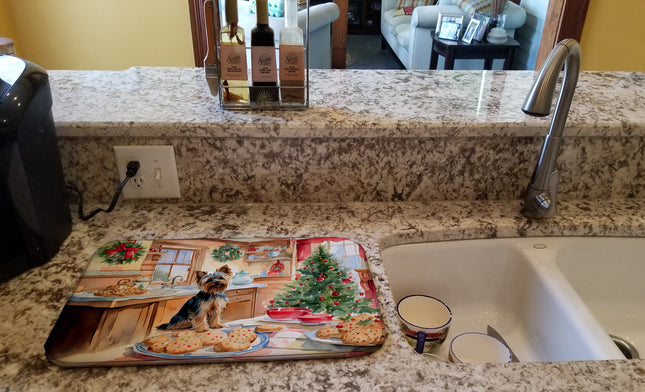 Yorkshire Terrier Yorkie Christmas Cookies Dish Drying Mat-1