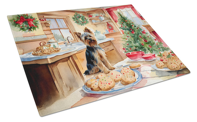 Yorkshire Terrier Yorkie Christmas Cookies Glass Cutting Board-0