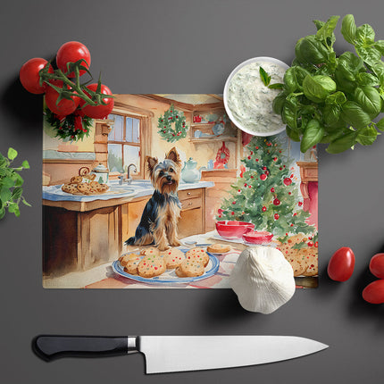 Yorkshire Terrier Yorkie Christmas Cookies Glass Cutting Board-2