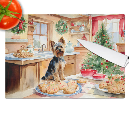 Yorkshire Terrier Yorkie Christmas Cookies Glass Cutting Board-3