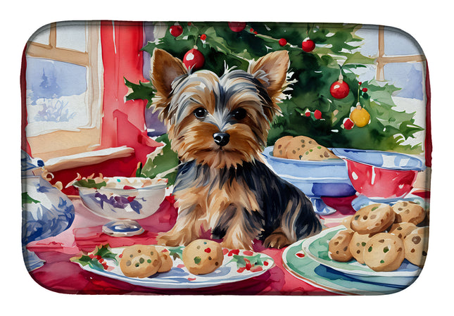 Yorkshire Terrier Yorkie Christmas Cookies Dish Drying Mat-0