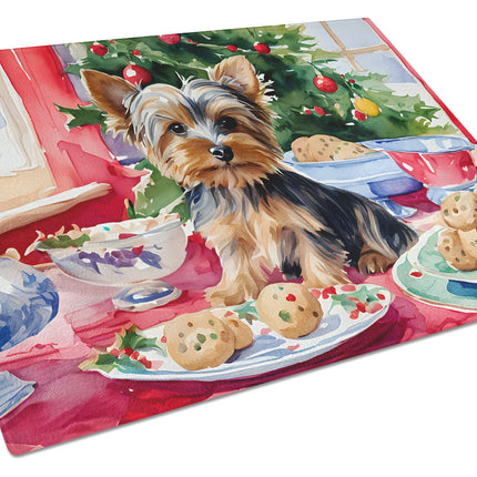Yorkshire Terrier Yorkie Christmas Cookies Glass Cutting Board-0