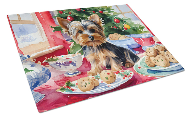 Yorkshire Terrier Yorkie Christmas Cookies Glass Cutting Board-0