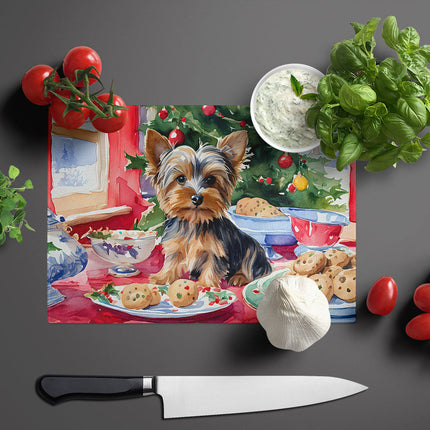 Yorkshire Terrier Yorkie Christmas Cookies Glass Cutting Board-2