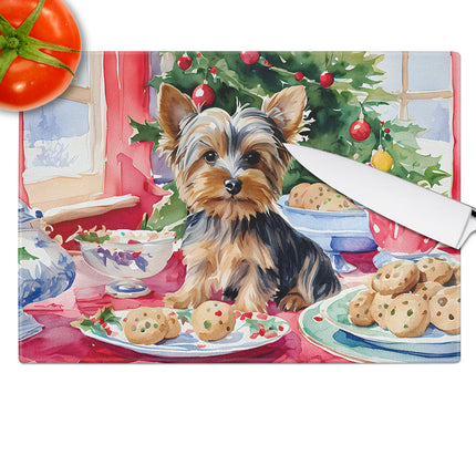 Yorkshire Terrier Yorkie Christmas Cookies Glass Cutting Board-3