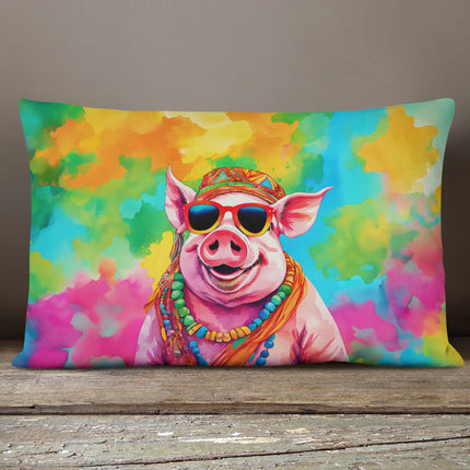 Hippie Animal Pig Throw Pillow-3