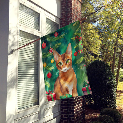 Abyssinian Cat By the Christmas Tree House Flag-1