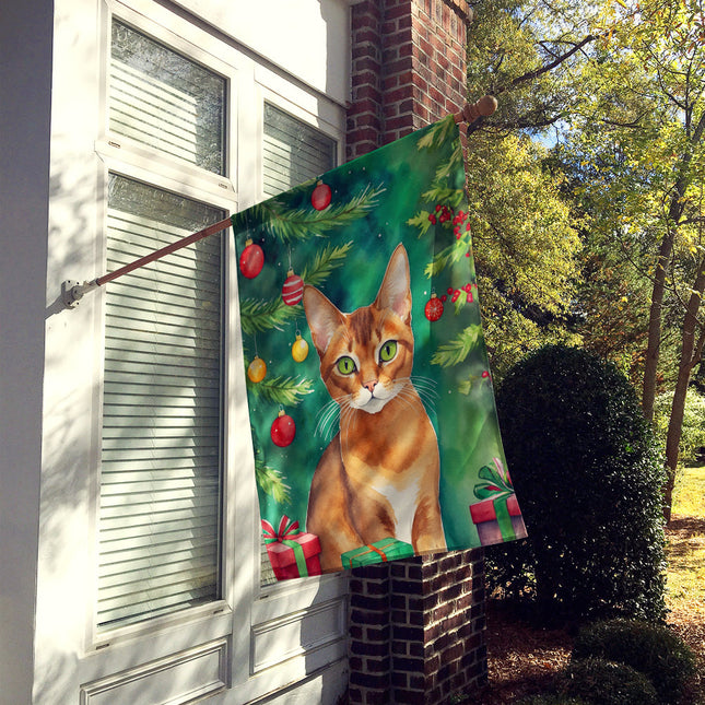 Abyssinian Cat By the Christmas Tree House Flag-1