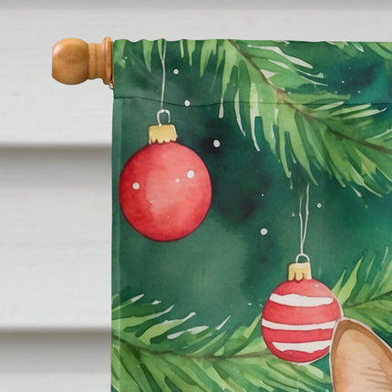 Abyssinian Cat By the Christmas Tree House Flag-2