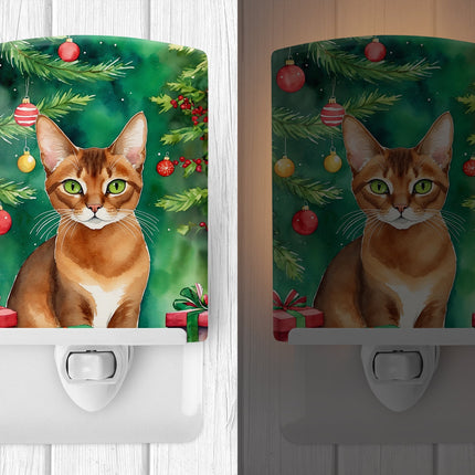 Abyssinian Cat By the Christmas Tree Ceramic Night Light-1