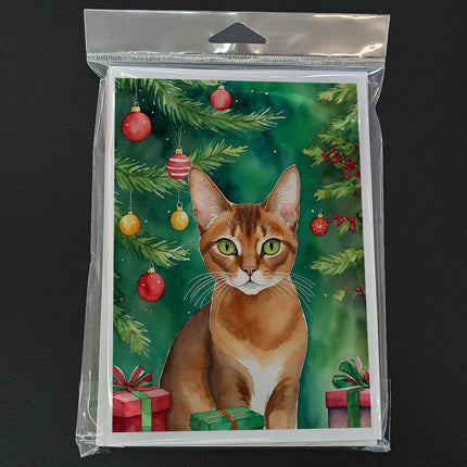 Abyssinian Cat By the Christmas Tree Greeting Cards Pack of 8-2
