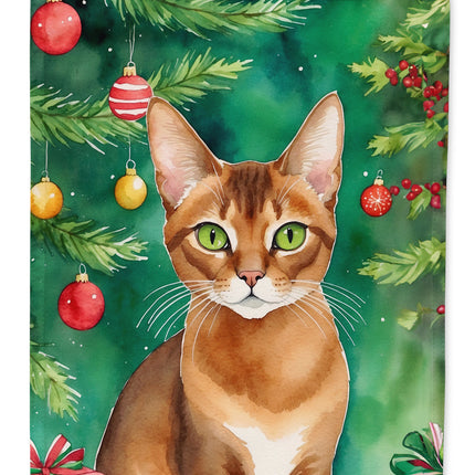 Abyssinian Cat By the Christmas Tree Garden Flag-0