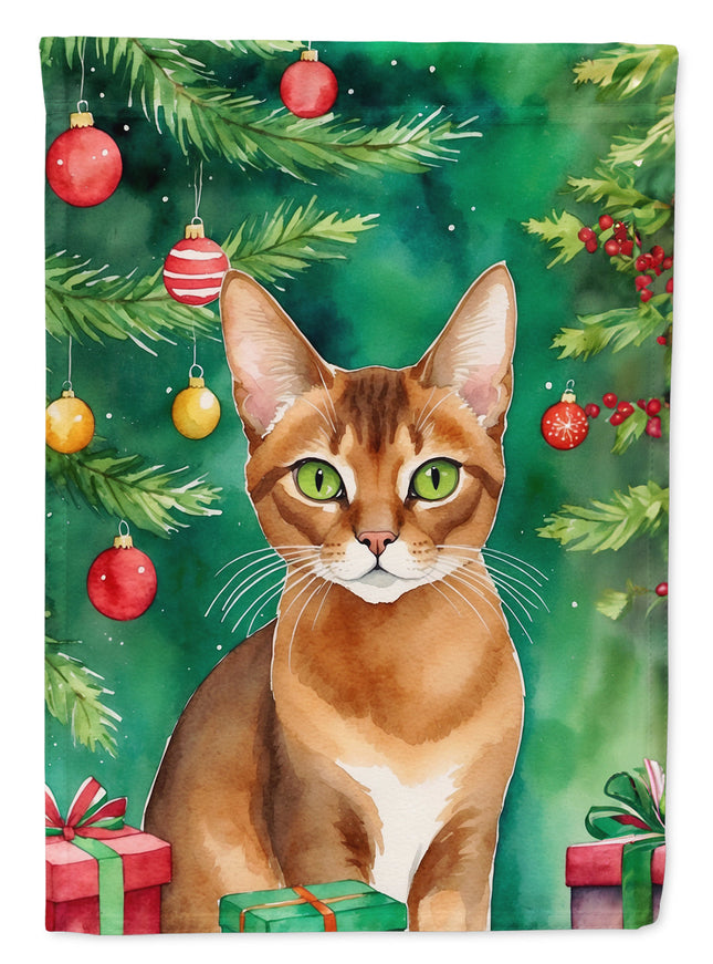 Abyssinian Cat By the Christmas Tree Garden Flag-0