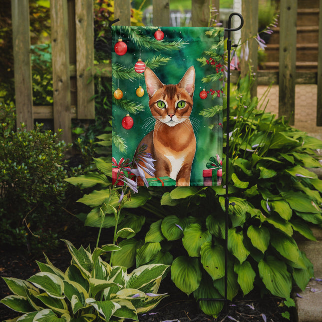 Abyssinian Cat By the Christmas Tree Garden Flag-1