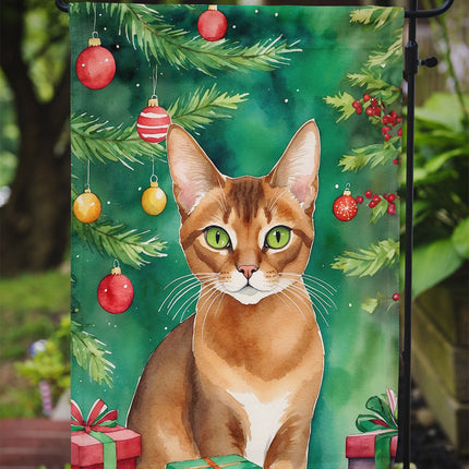 Abyssinian Cat By the Christmas Tree Garden Flag-2