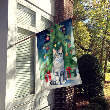 Aegean Cat By the Christmas Tree House Flag-1