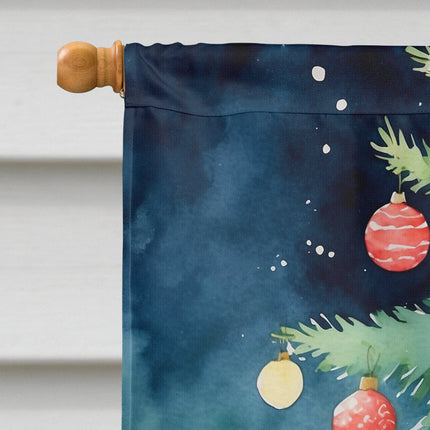Aegean Cat By the Christmas Tree House Flag-2