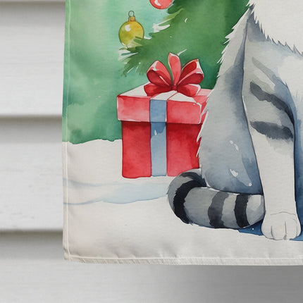 Aegean Cat By the Christmas Tree House Flag-3