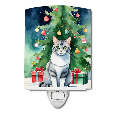 Aegean Cat By the Christmas Tree Ceramic Night Light-0