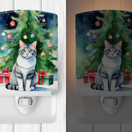 Aegean Cat By the Christmas Tree Ceramic Night Light-1
