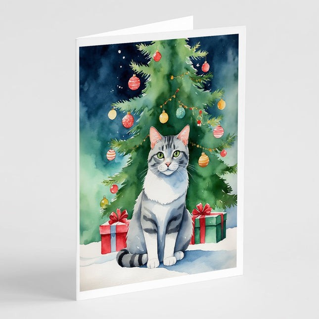 Aegean Cat By the Christmas Tree Greeting Cards Pack of 8-0