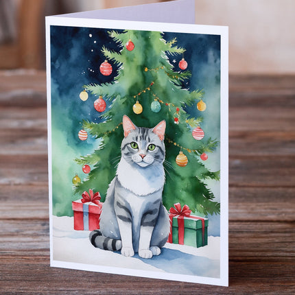 Aegean Cat By the Christmas Tree Greeting Cards Pack of 8-1