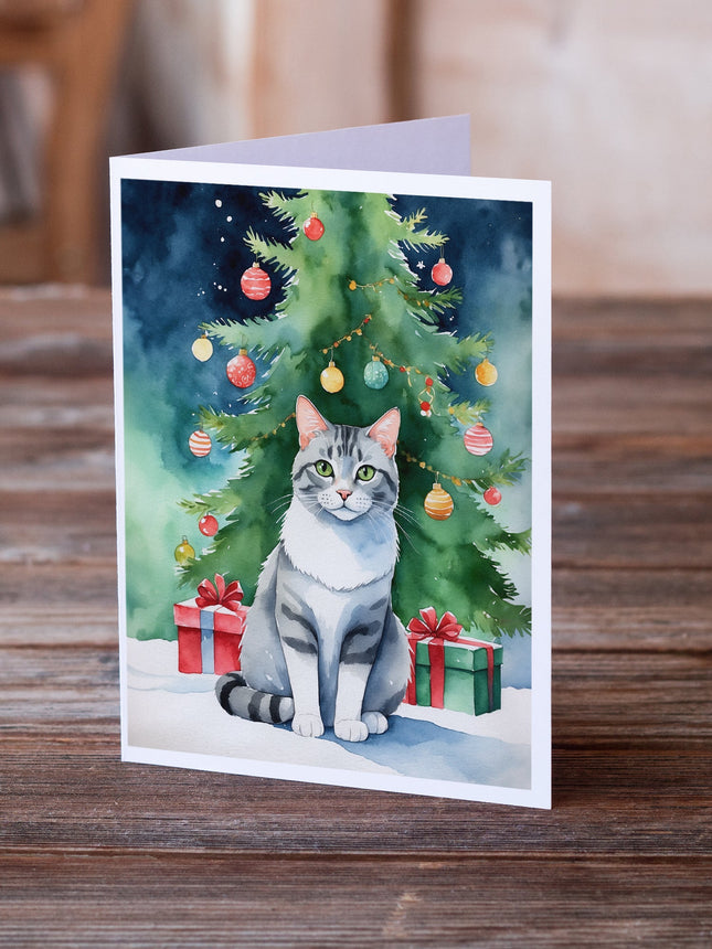 Aegean Cat By the Christmas Tree Greeting Cards Pack of 8-1