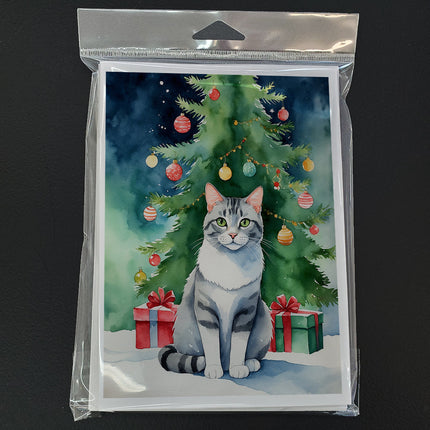 Aegean Cat By the Christmas Tree Greeting Cards Pack of 8-2